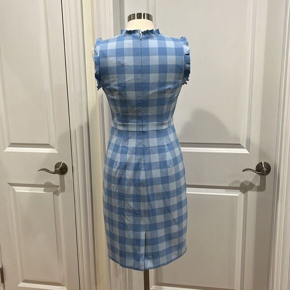 New! J. Crew Ruffle-trim sheath dress in gingham stretch crepe Blue Size 4 NWT - Picture 7 of 16